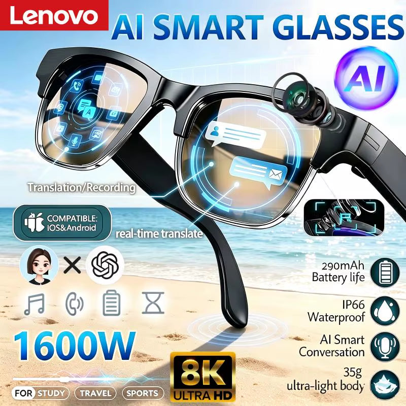 8K HD AI Smart Glasses AI Translation Hands-Free Calling AI Chat Logging Music Playback Smart Sunglasses for Men 2027 New